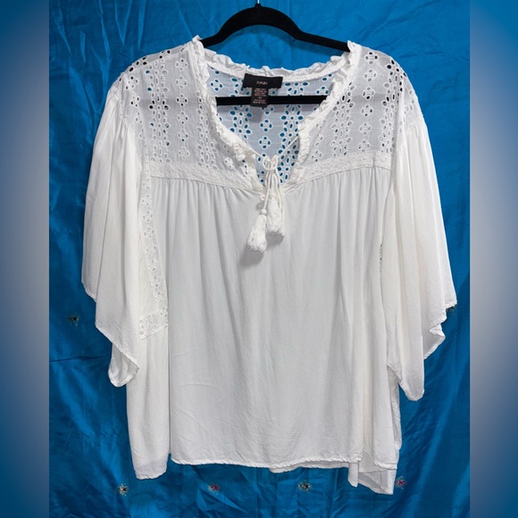 Rain White Eyelet Boho Peasant Top women’s size 3X - Picture 8 of 15
